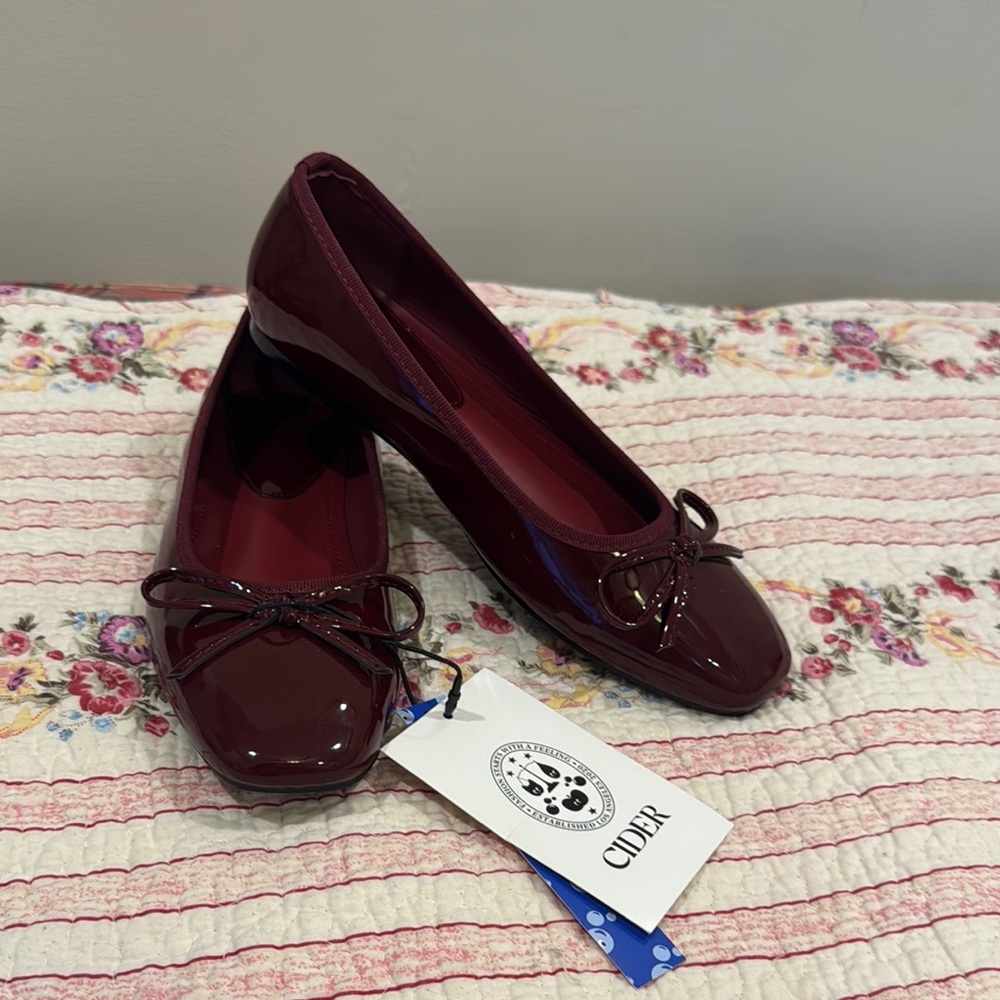 Cider Wine Burgundy Red Ballet Flats with Bow Detail